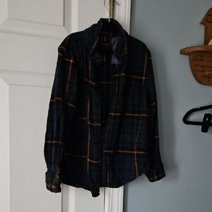 Denim & Flower Kids Plaid Button Down Shirt - Navy and Orange Cotton Flannel